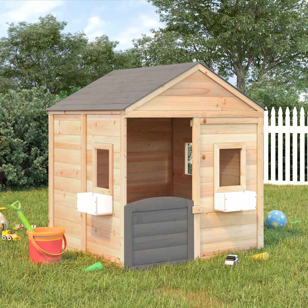 Casa De Juegos Con Puerta Con Cierre Y Macetas Madera Abeto_1