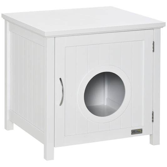 Pawhut Casa Para Gatos Madera Armario Almacenaje Orificio 51,5x48,2x51cm Blanco_0