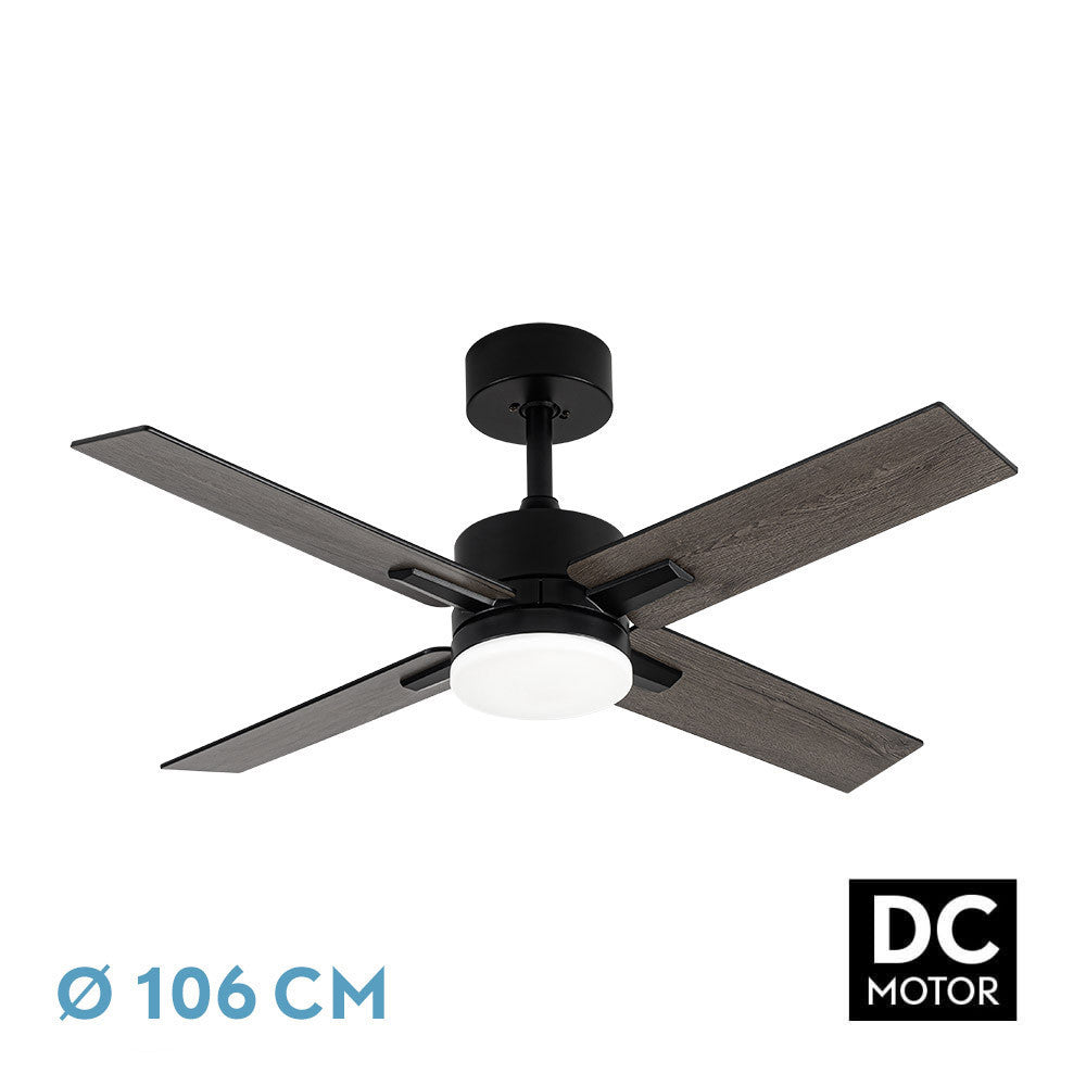 Ventilador Dc Talco 20w Negro 4aspas Negra/gris 6vel. 3000k,4000k,6500k 2350lm Remoto, Memoria, Temporizador 106d_0