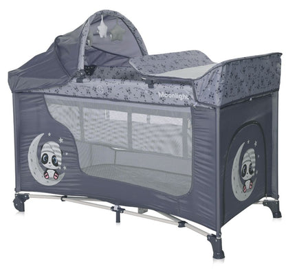 Cuna De Viaje Moonlight Plus (2 Niveles) Cool Grey Pandas_0