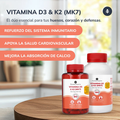 Vitamina D3 e K2 Mk7 Planeta Huerto 180 Cápsulas