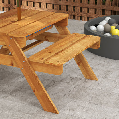 Outsunny Mesa De Picnic Para Niños Con Sombrilla Y Arenero 89x80,5x142,5 Cm Teca_4