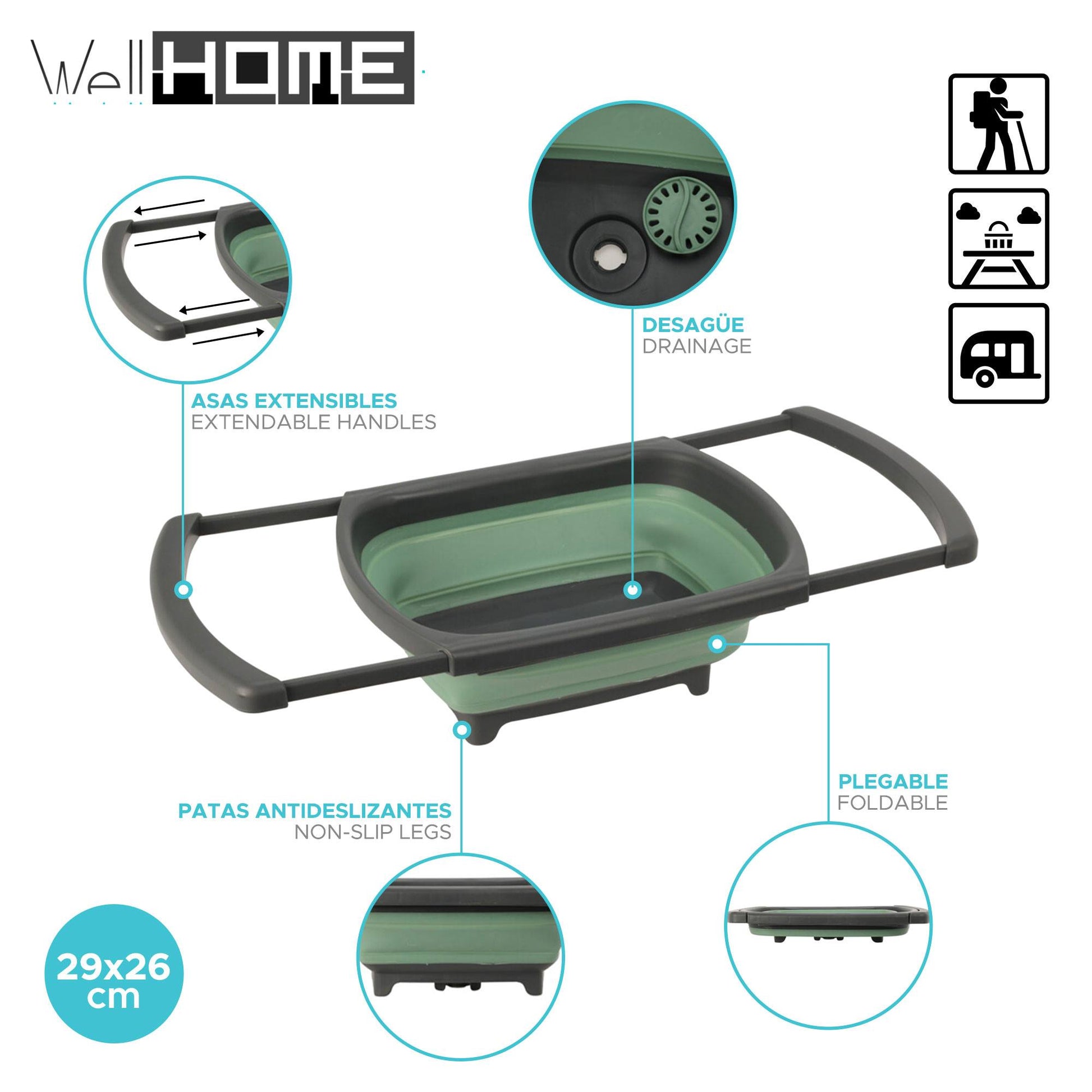 Well Home Cesta Lavavajillas Plegable En Color Verde Y Gris_1