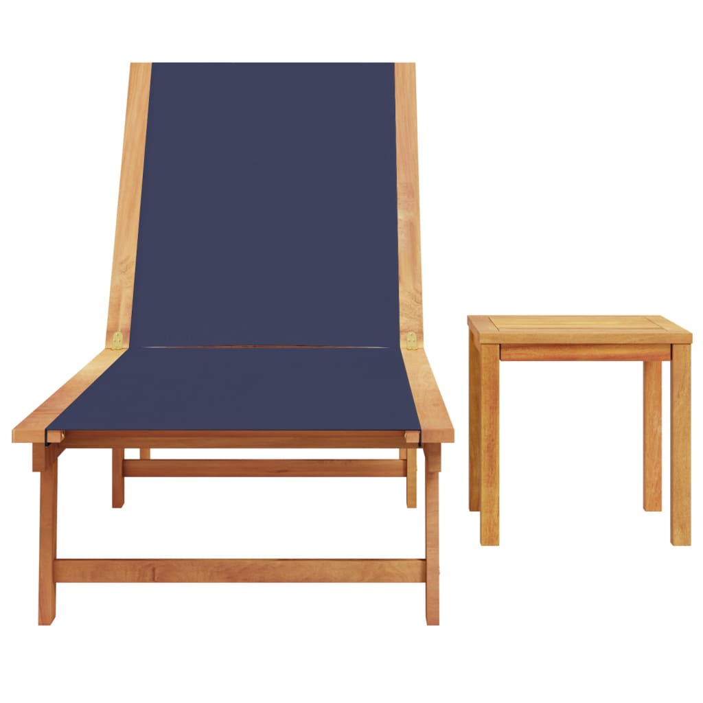 Tumbona Con Mesa Madera Maciza De Acacia Y Textileno Azul / Vetonek_4
