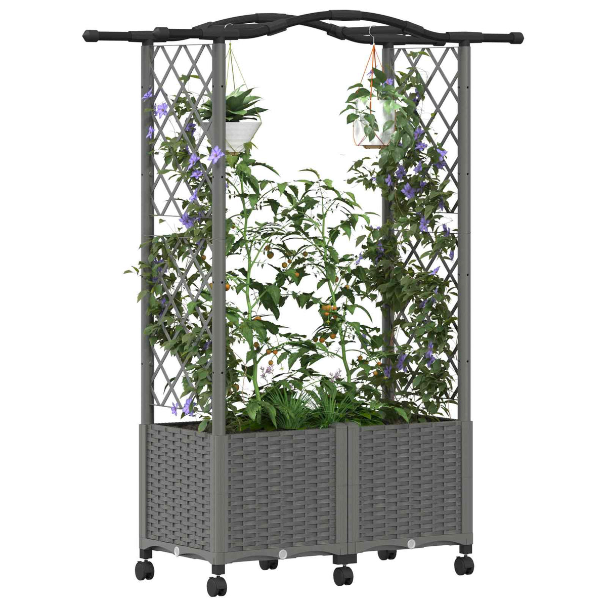 Cama Elevada Con Trellis Y Techo Gris Claro 125 X 40 X 144 Cm_2