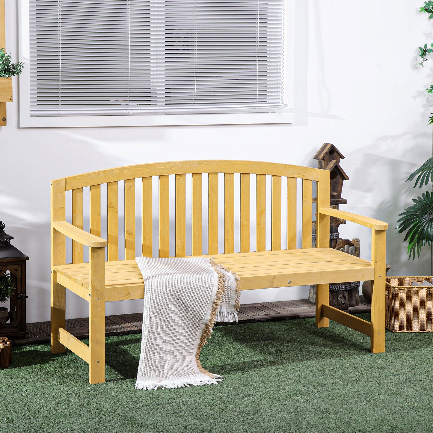 Outsunny Banco De Jardín De 2 Plazas De Madera Con Respaldo 143x51x85 Cm Natural_1