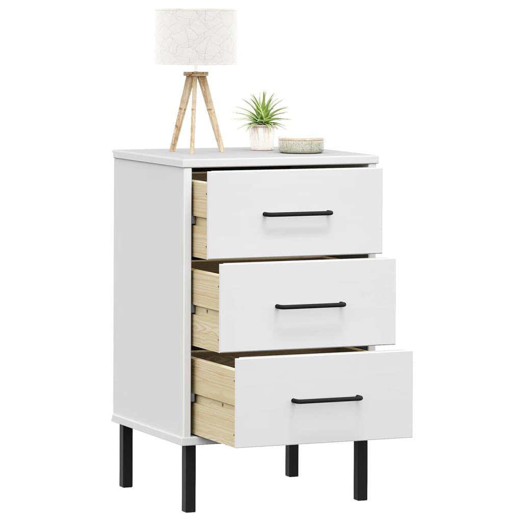 Mesita De Noche Patas De Metal Madera Maciza Pino Blanca Oslo_1