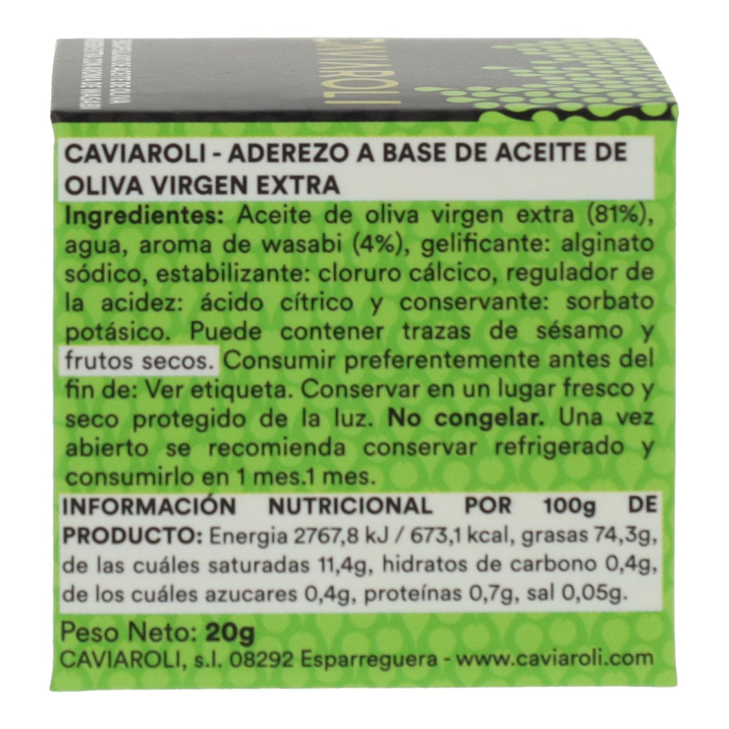 Esferas gelificadas de azeite virgem extra e wasabi Caviaroli 20g