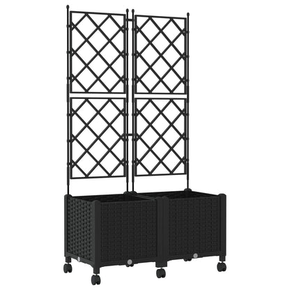 Jardinera Con Enrejado Y Ruedas 2 Uds. Negro 80 X 40 X 149 Cm_0