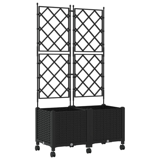 Jardinera Con Enrejado Y Ruedas 2 Uds. Negro 80 X 40 X 149 Cm_0