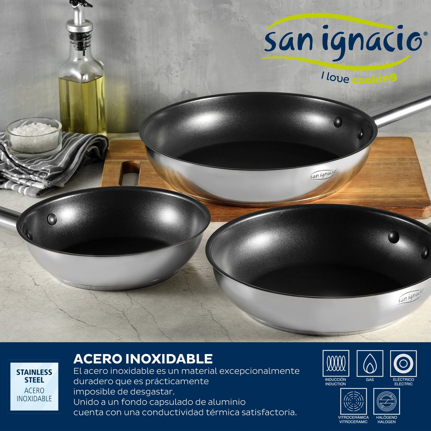 Set 3 Sartenes 20/24/28 Cm. En Acero Inoxidable, Aptas Para Inducción, Colección Noren_2
