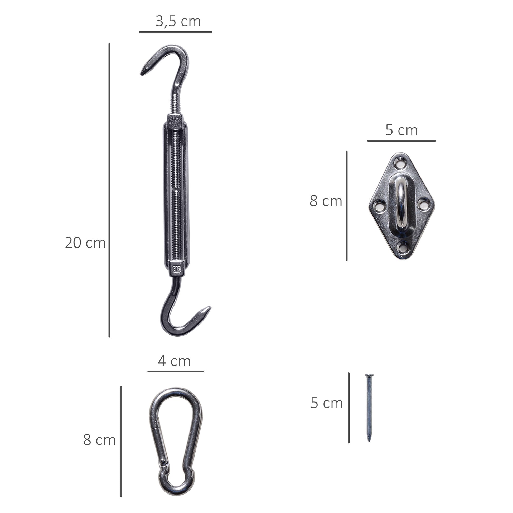 Outsunny Kit De Montaje Para Toldo Vela Fijación Accesorios Cuerda Gancho Acero_2