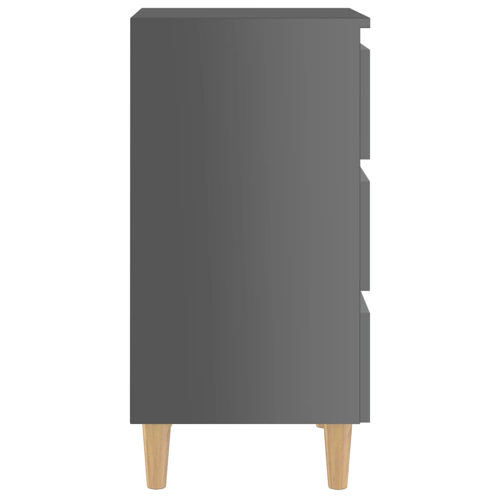 Mesitas De Noche 2 Uds Patas De Madera Gris Brillo 40x35x69 Cm_4