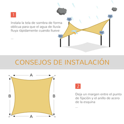 Toldo Vela De Sombra Cuadrado 3x3 M Con Anillo De Acero Inoxidable Arena_5