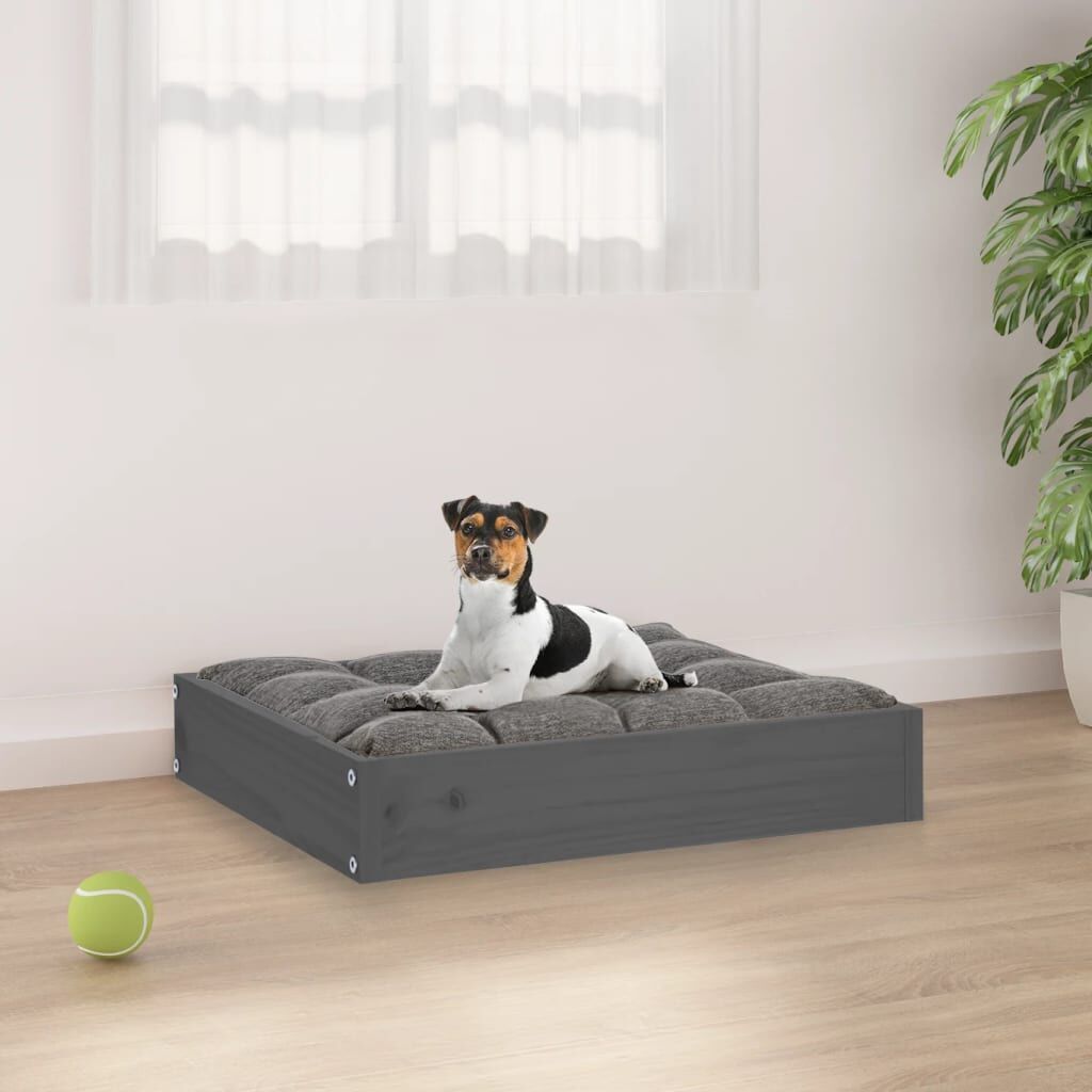 Vidaxl Cama Para Perros Madera Maciza De Pino Gris 51,5x44x9 Cm_1