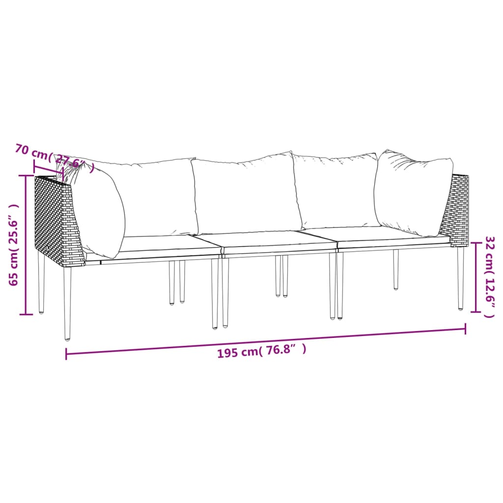 Vidaxl Set De Muebles De Jardín 3 Pzas Y Cojines Ratán Sintético Gris_2