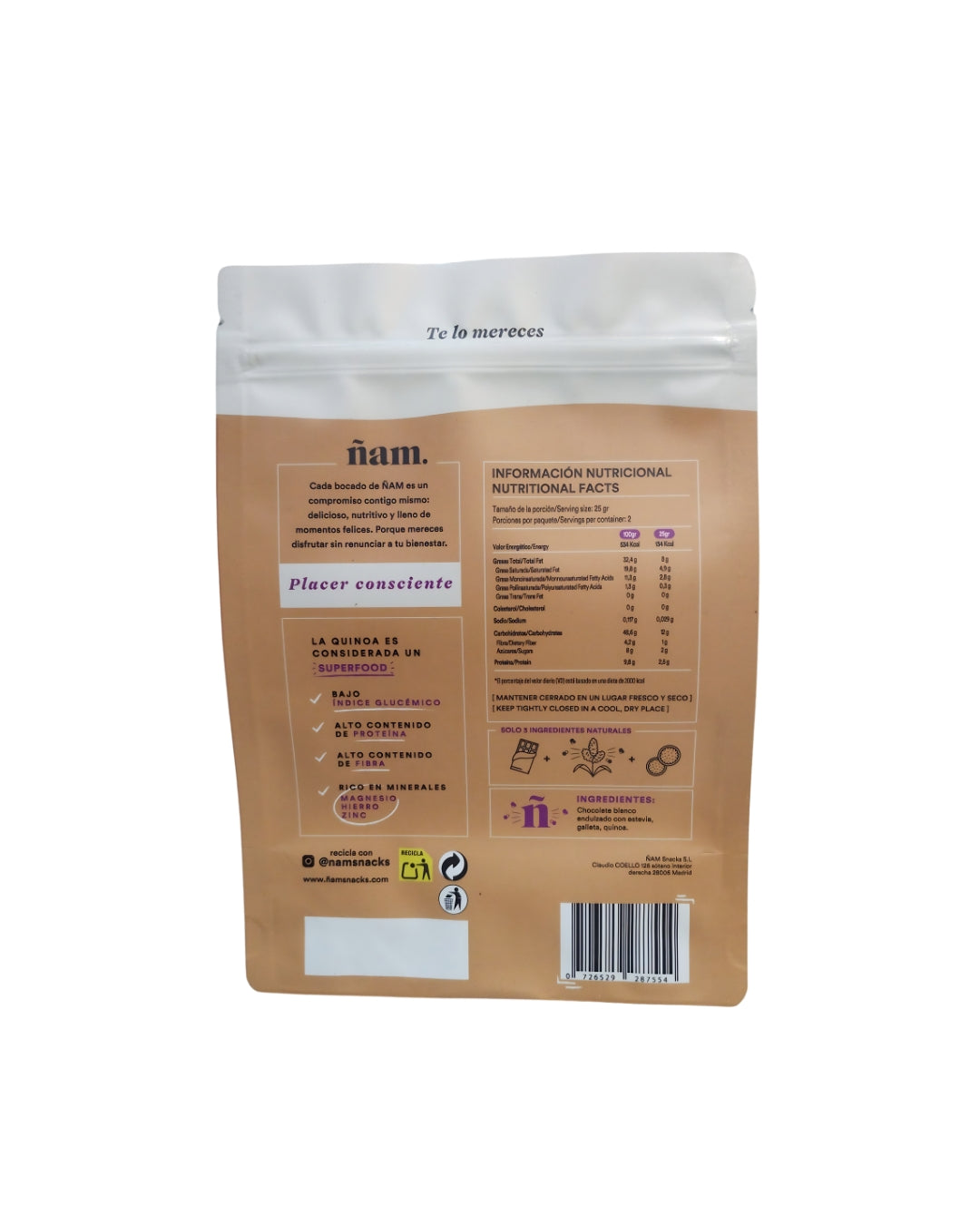 Snacks de Quinoa con Chocolate Blanco y Galleta Quinoa Bites 50 g