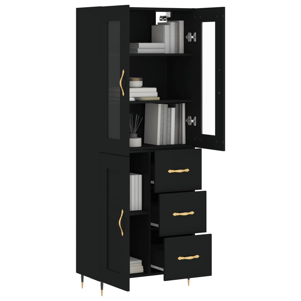 Aparador Alto Madera Contrachapada Negro 69,5x34x180 Cm_2
