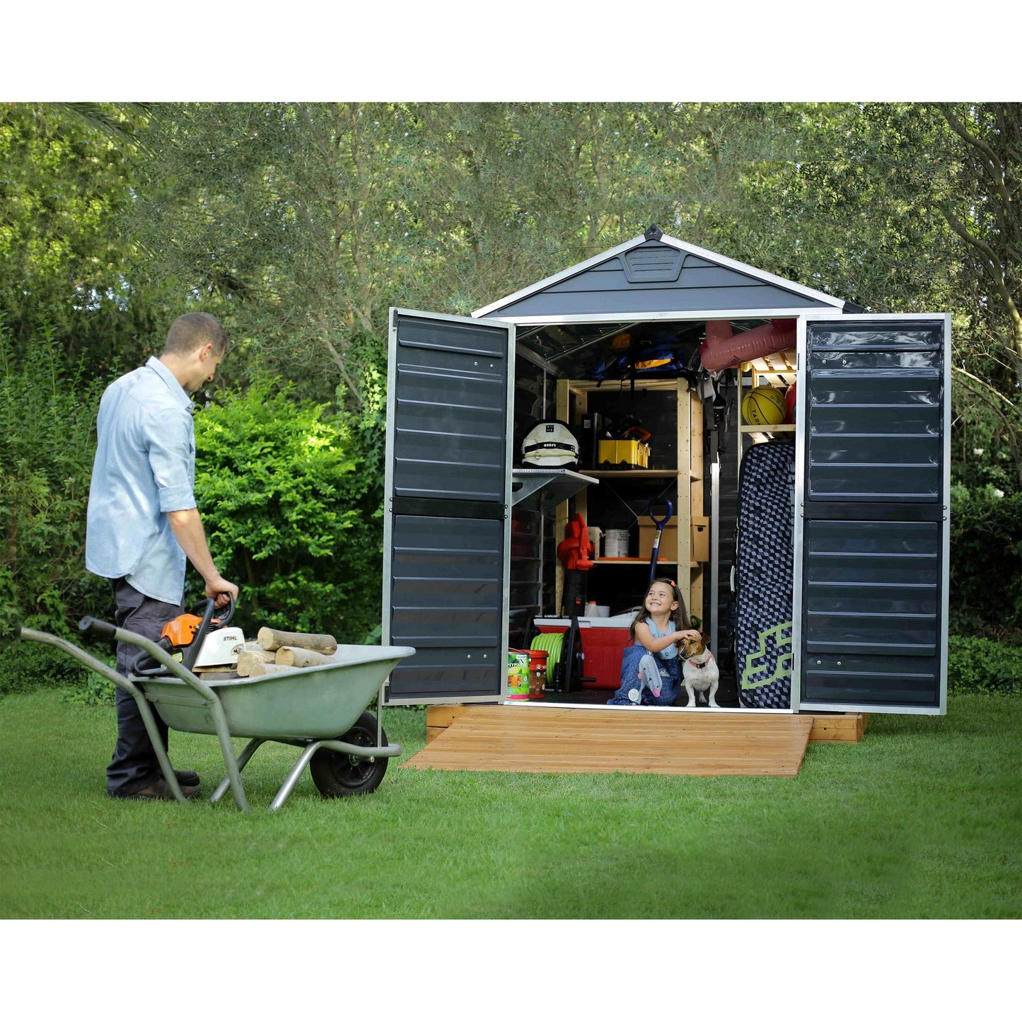 Telheiro de jardim com claraboia 229x185x217 cm cinzento escuro 