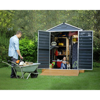 Telheiro de jardim com claraboia 229x185x217 cm cinzento escuro 