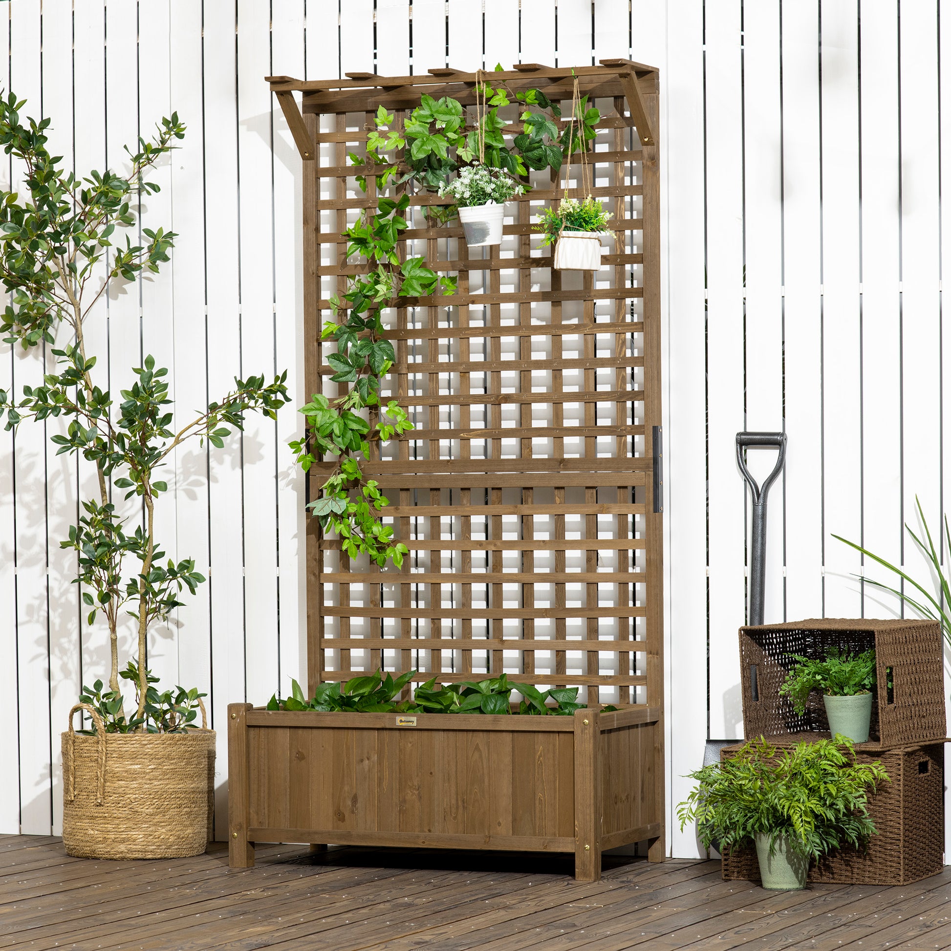 Outsunny Jardinera Con Enrejado De Madera Para Trepadora Plantas 90x45x183 Cm_3