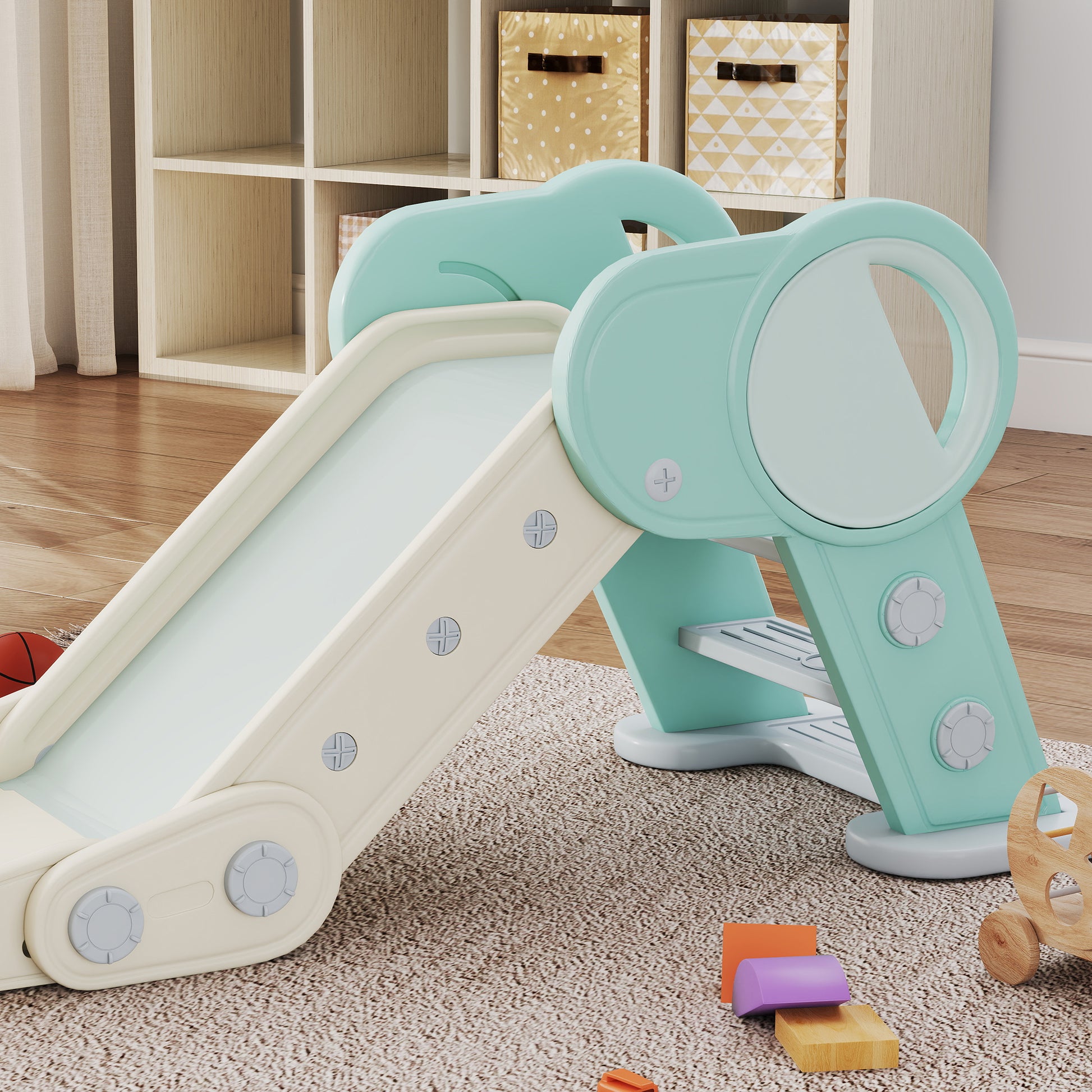 Aiyaplay Tobogán Para Niños De 18-36 Meses Plegable Carga 30kg 120x53x53cm Verde_4