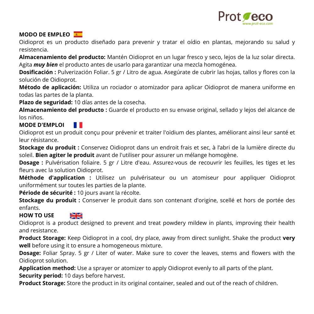 Tratamiento ecológico contra oídio en plantas Oidioprot Prot-Eco (100 g)_4