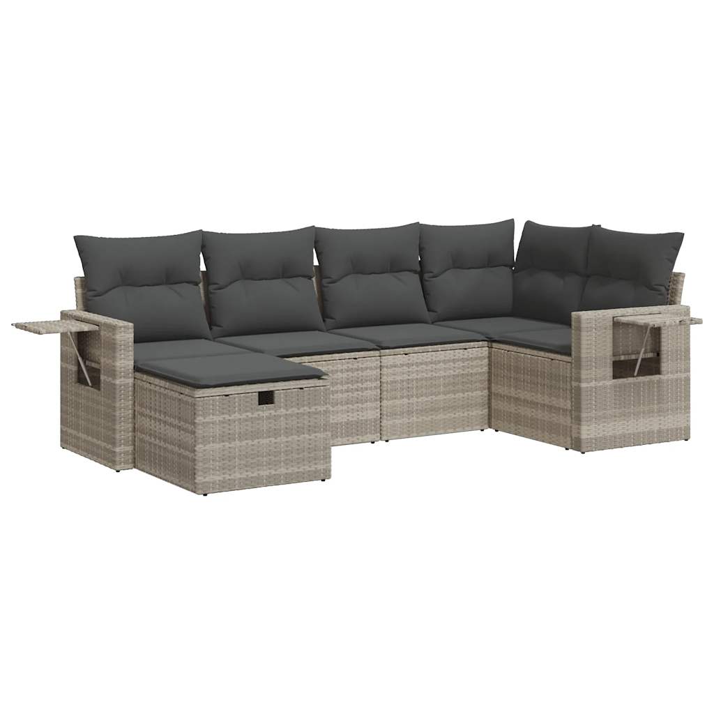 Set De Sofás De Jardín 6 Pzas Y Cojines Ratán Sintético Gris / Vetonek_5