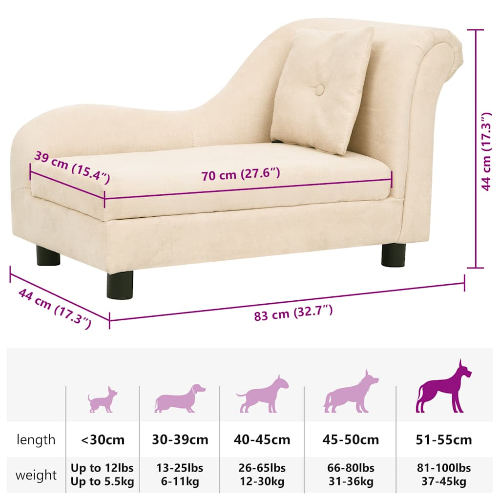 Vidaxl Sofá Para Perros Con Almohada Crema Felpa 83x44x44 Cm_2