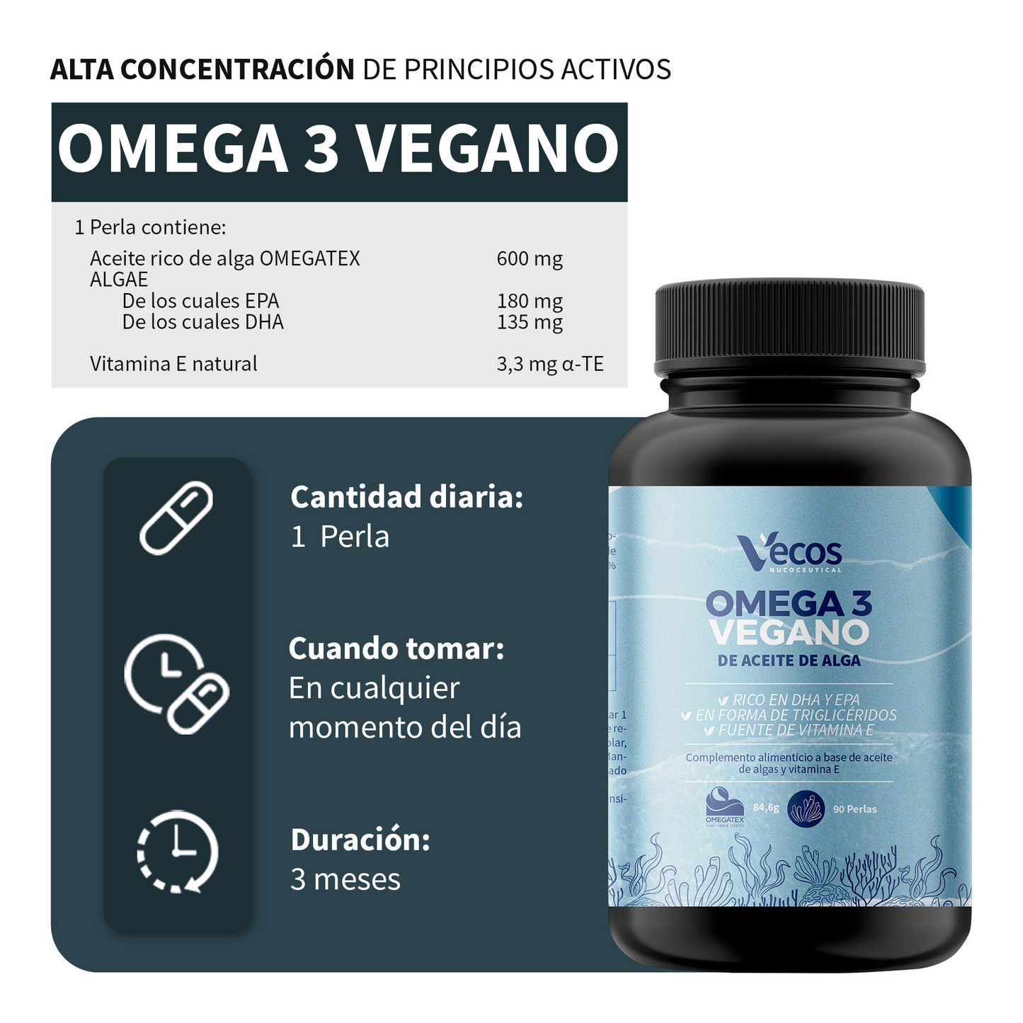 Omega 3 Vegano OMEGATEX® (90 perlas) | Corazón, visión y cerebro | DHA y EPA de algas | Vitamina E natural_2