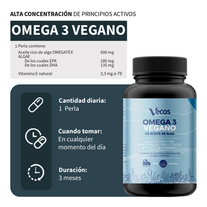Omega 3 Vegano OMEGATEX® (90 perlas) | Corazón, visión y cerebro | DHA y EPA de algas | Vitamina E natural_2