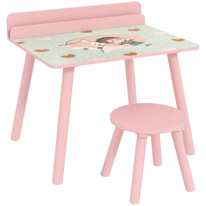 Mesa E Cadeira Para Crianças Aiyaplay Mdf E Madeira De Pinho Rosa 60x48x53,5 Cm_0