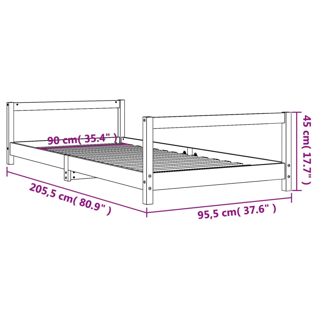 Estructura De Cama Para Niños Madera Maciza De Pino 90x200 Cm / Vetonek_2