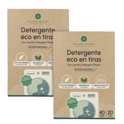 Embalagem de 2 Eco-Strips para detergente e amaciador Planeta Huerto 40 lavagens