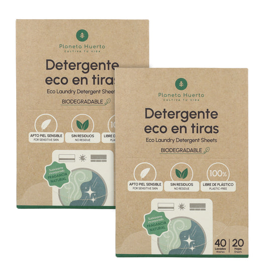 Embalagem de 2 Eco-Strips para detergente e amaciador Planeta Huerto 40 lavagens