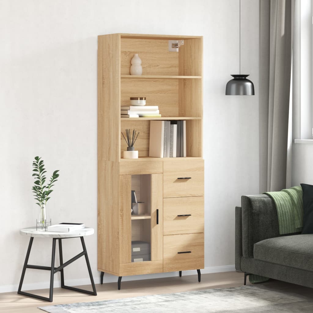 Aparador Alto Madera Contrachapada Color Roble 69,5x34x180 Cm_0