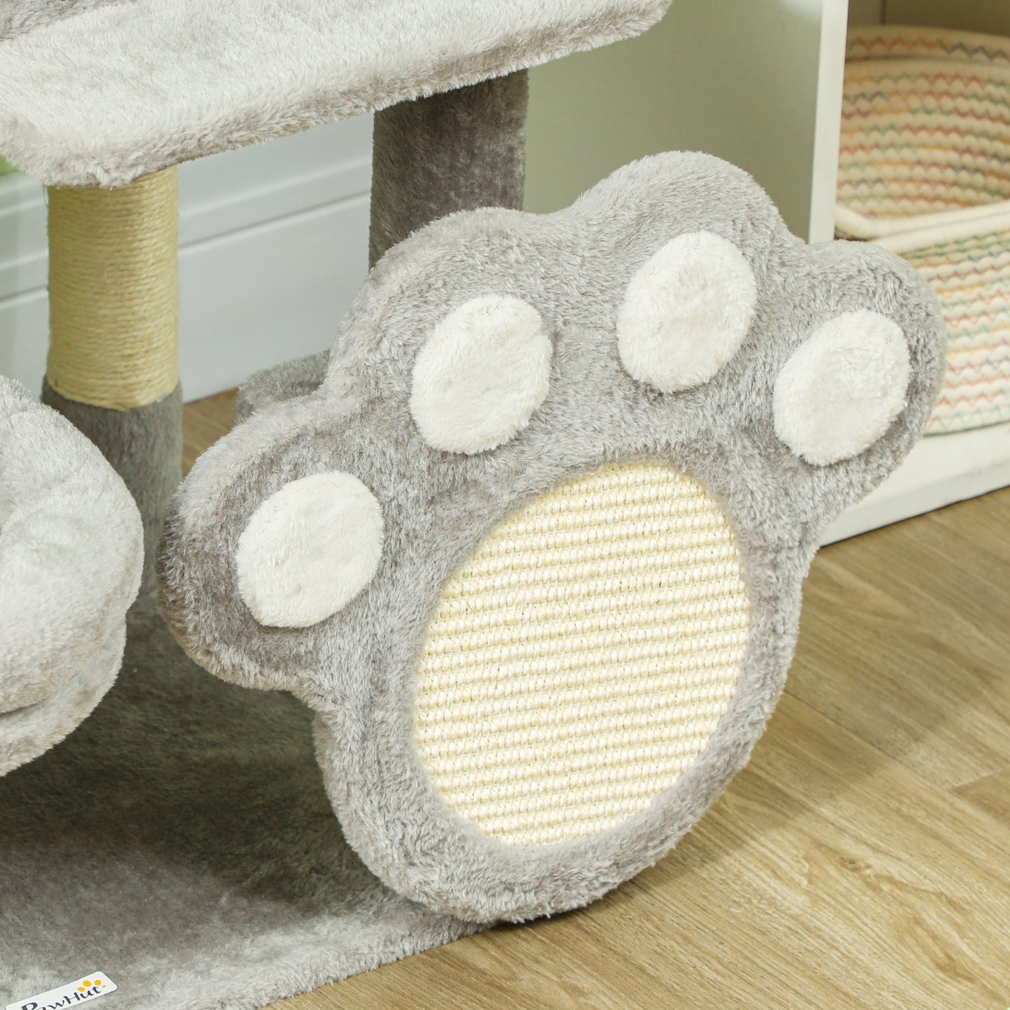 Pawhut Árbol Rascador Para Gatos 110 Cm Con Almohadilla De Rascado Gris Claro_4