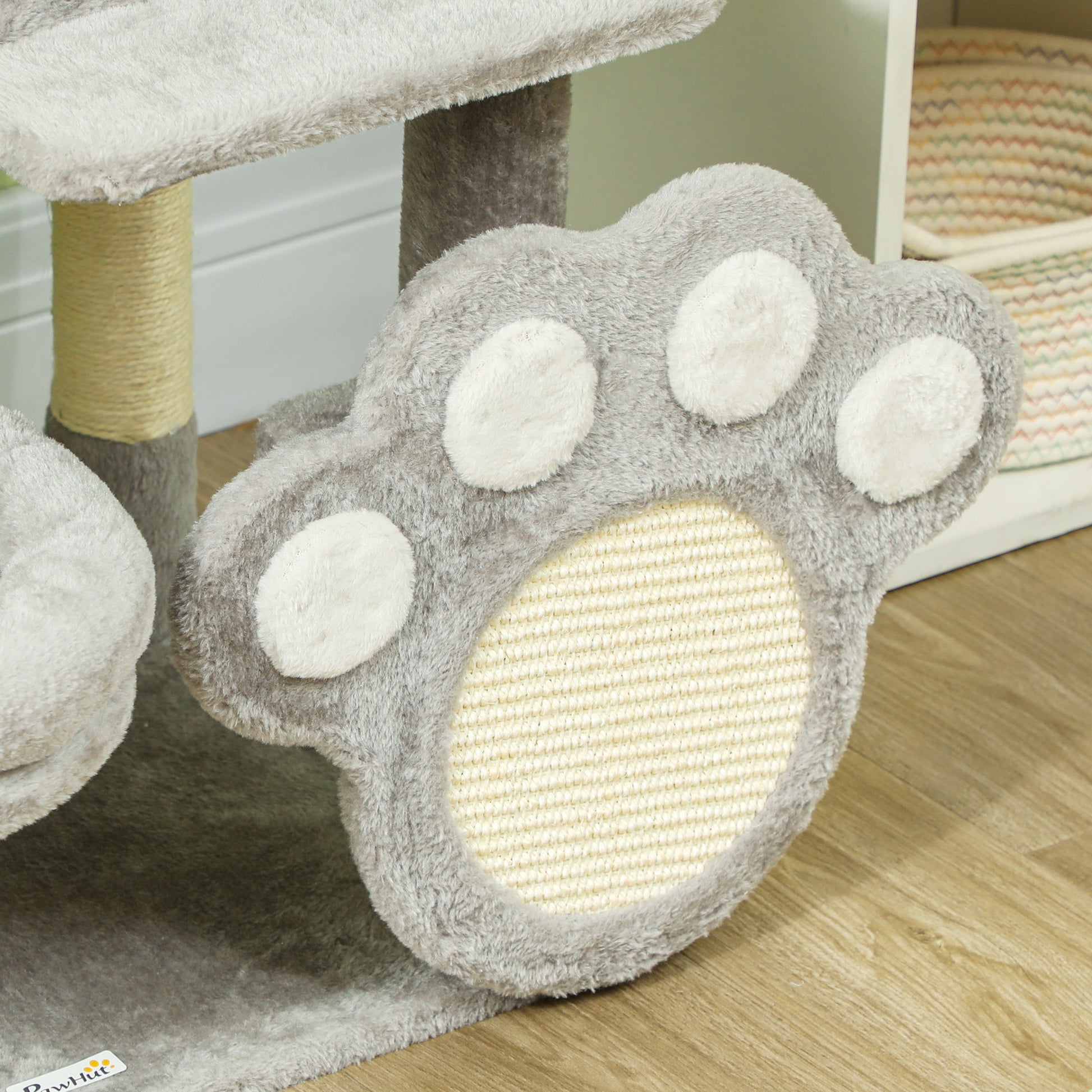 Pawhut Árbol Rascador Para Gatos 110 Cm Con Almohadilla De Rascado Gris Claro_4