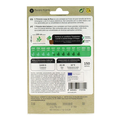 Sementes de Pimento Longo Biológica Planeta Huerto de Reus