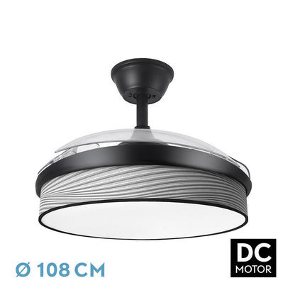 Ventilador Dc Moda 72w Negro/surco Gris 108d 3aspas 7200lm 3000k,4000k,6000k Remoto+memoria+temporizador_0