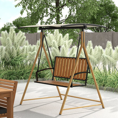 Outsunny Columpio De Jardín De 2 Plazas Con Toldo Ajustable Natural Y Beige_1