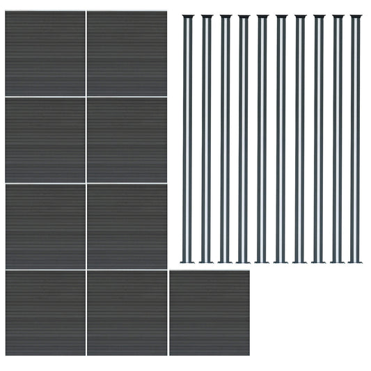 Vallas Para Exteriores De Wpc Y Aluminio - 9x Paneles + 10x Postes | Gris_0