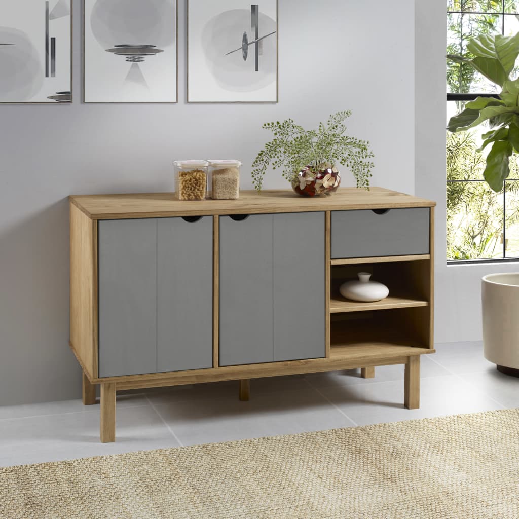 Aparador Otta Madera Maciza Pino Marrón Y Gris 114x43x73,5 Cm / Vetonek_3