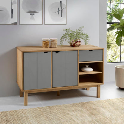 Aparador Otta Madera Maciza Pino Marrón Y Gris 114x43x73,5 Cm / Vetonek_3