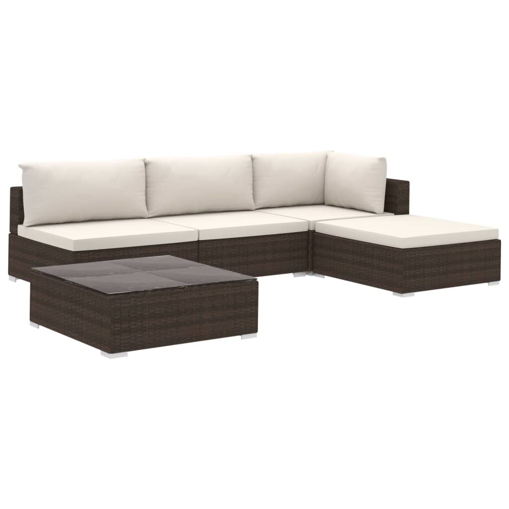 Vidaxl Set Muebles De Jardín 5 Piezas Y Cojines Ratán Sintético Marrón_0