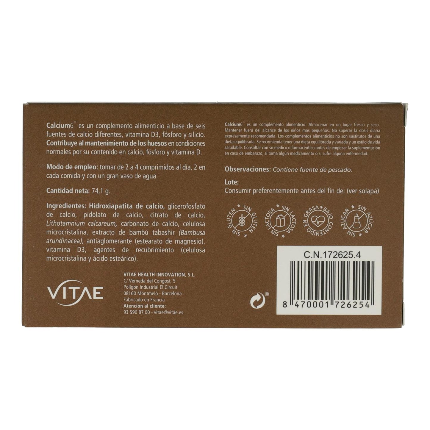 Cálcio 6 Vitae 60 Comprimidos