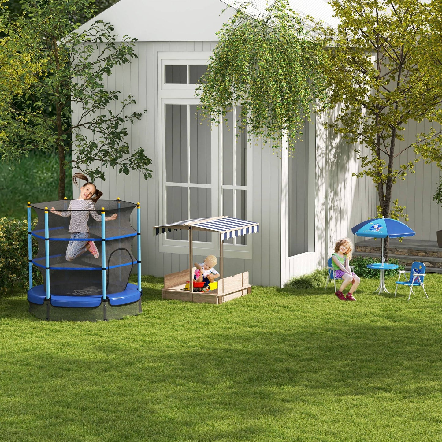Homcom Trampolín Infantil Con Superficie De Salto Ø110 Cm Red De Seguridad Azul_4