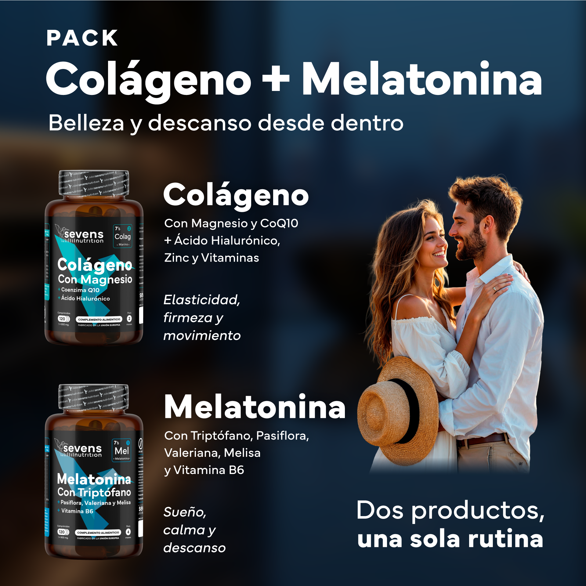 Colágeno Marino Con Magnesio + Melatonina 1,9 Mg. Sevens Nutrition. Piel, Huesos, Articulaciones Y Descanso Nocturno_1