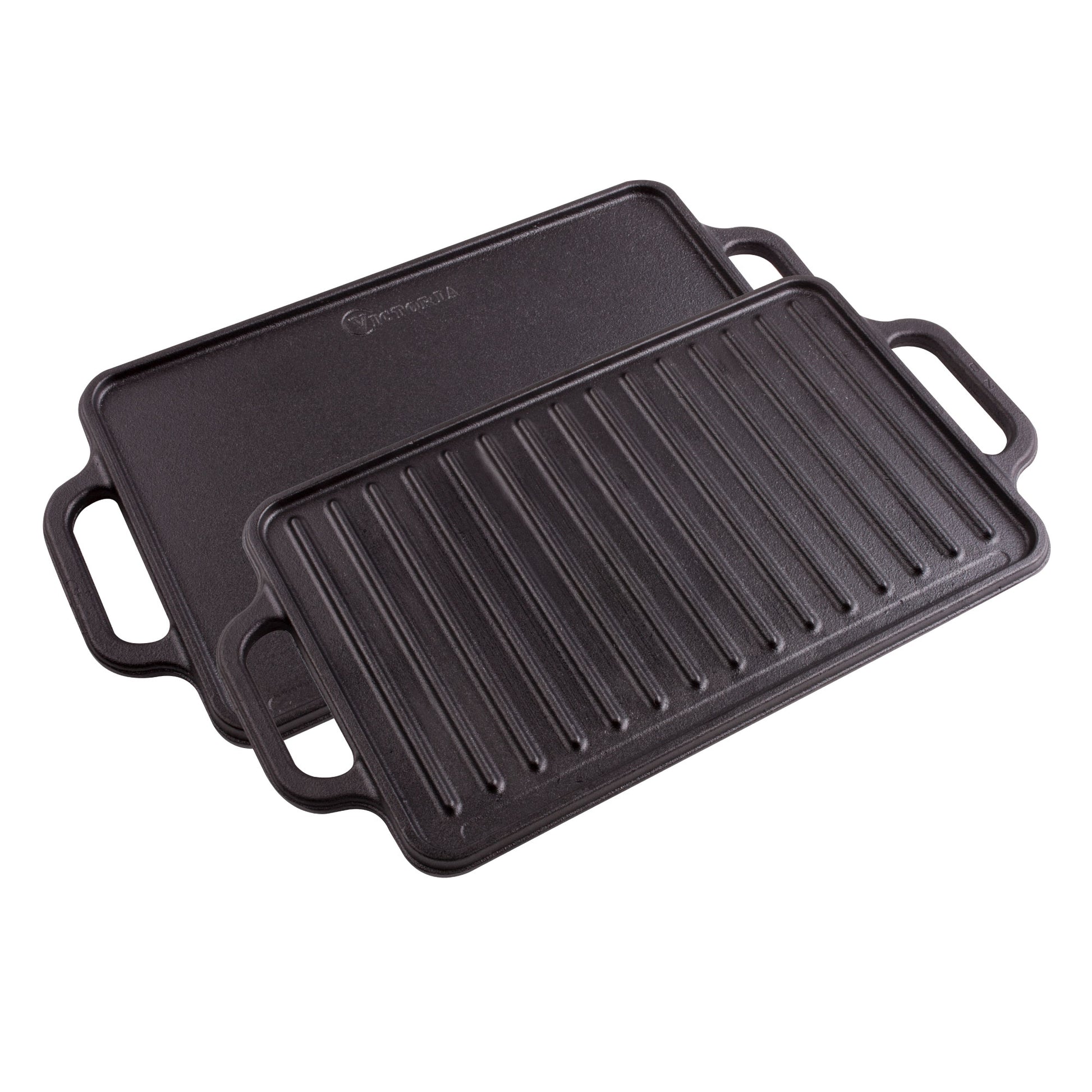 Victoria Plancha Cocina Hierro Fundido Curado Parrilla Reversible 33x21cm Para Fuego Barbacoa Sin Ptfe, 36058, Negro_0