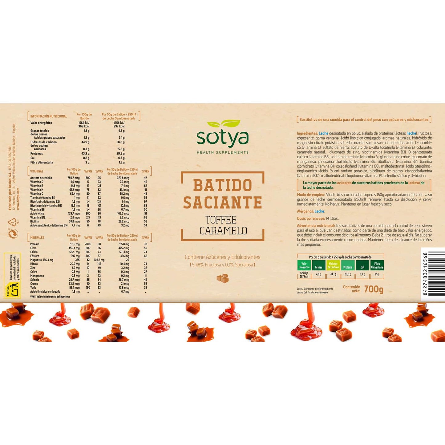 Shake Saciante SOTYA Sabor a Caramelo Toffee 550g